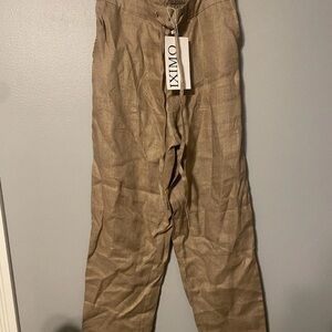 IXIMO Pants Womens Large Beige 100% Linen Tapered Lagenlook